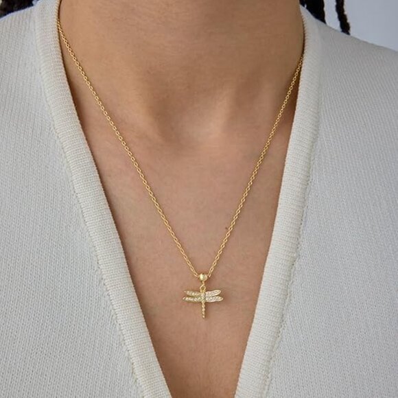 Neiman Marcus 14K Gold Plated Dragonfly Necklace - Picture 2 of 3